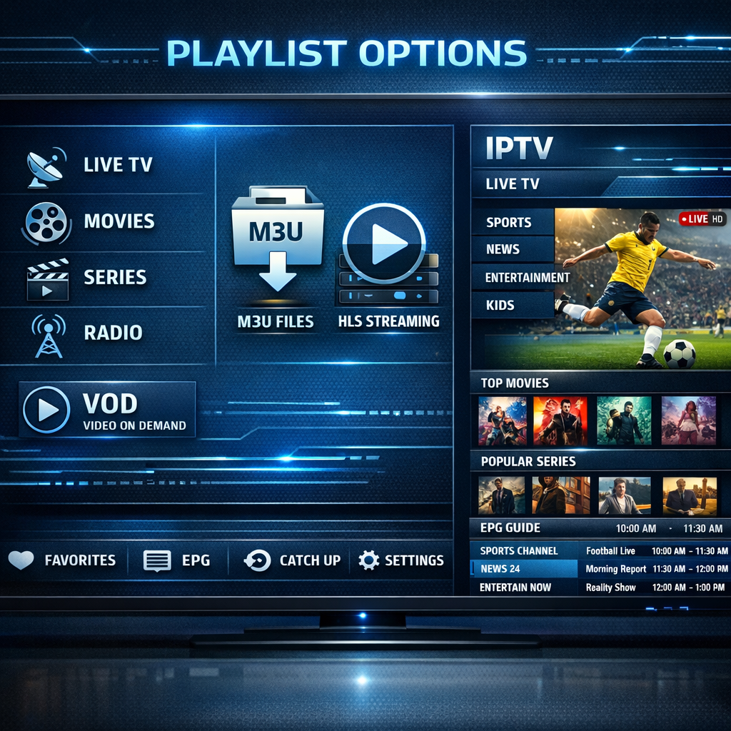 playlist types displayed on a digital screen