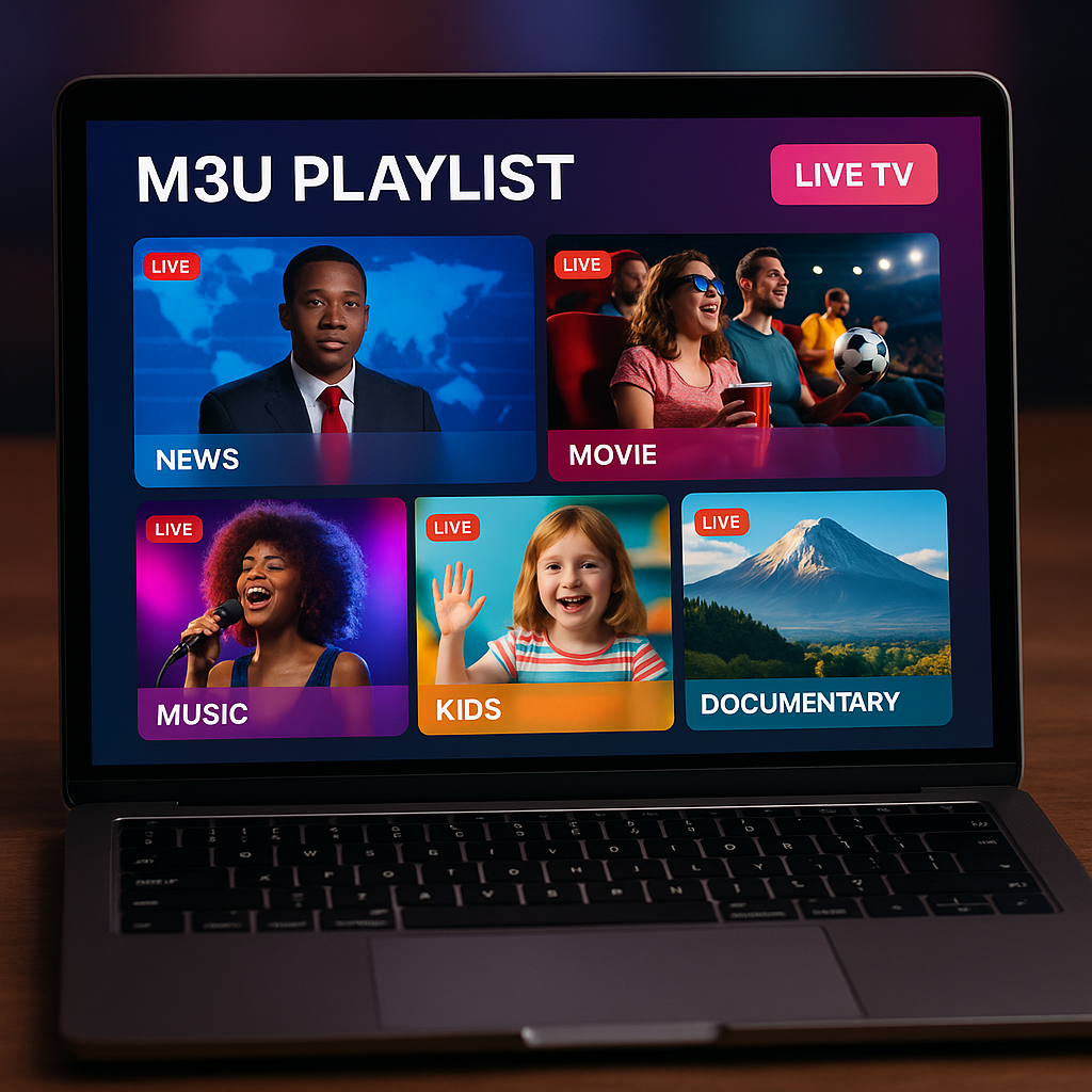 live TV playlists on a laptop