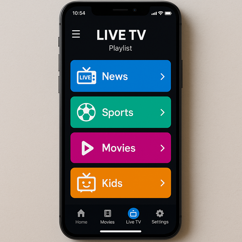 live TV playlists on a smartphone