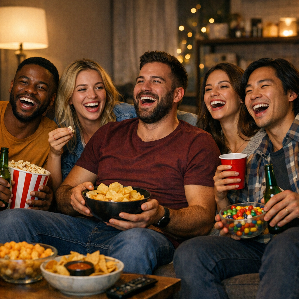 friends enjoying live movie channels