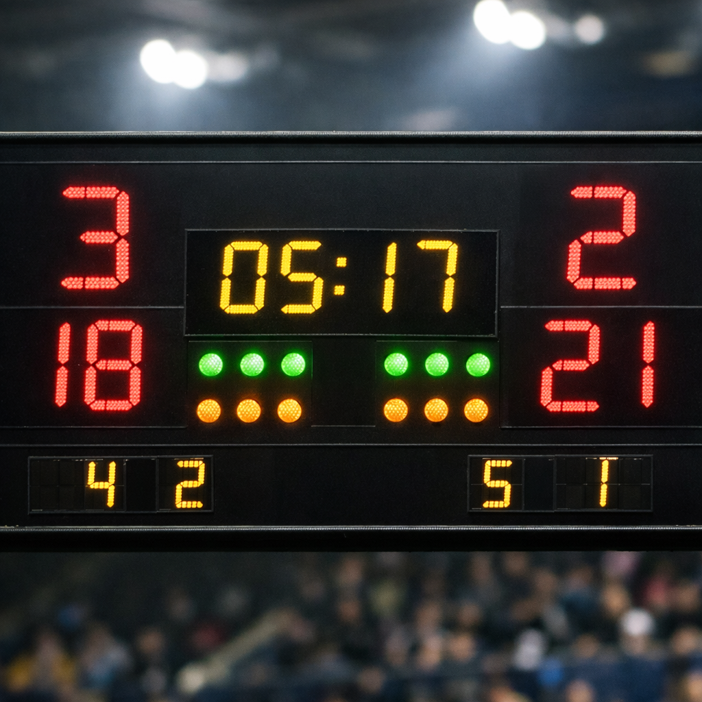 Event streams featuring a sports scoreboard during a live event.