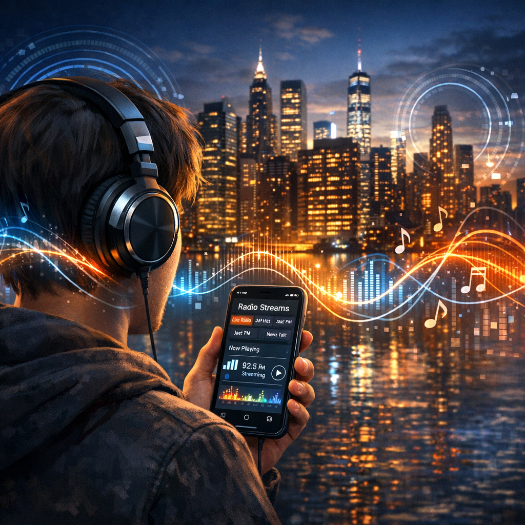 person enjoying radio streams on smartphone