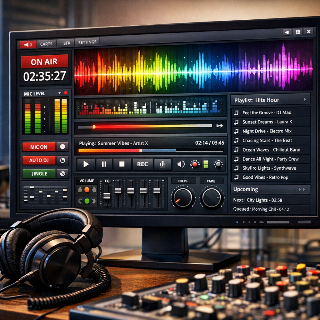 computer screen with radio streaming software