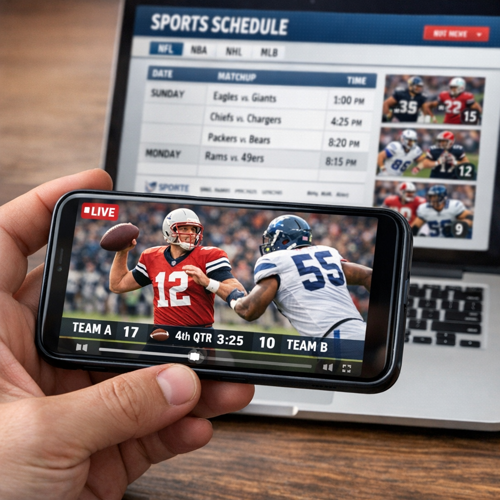Streaming live football games on a phone using IPTV sports channels.